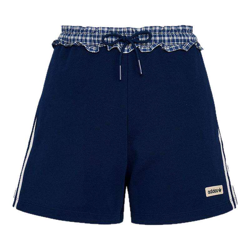 adidas阿迪达斯三叶草针织短裤2026夏女休闲格纹拼接运动裤KU9394