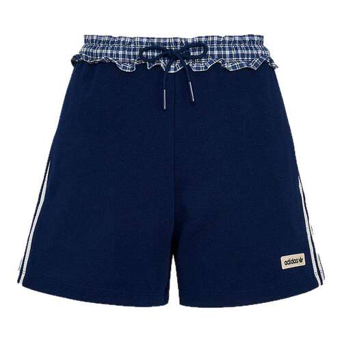 adidas阿迪达斯三叶草针织短裤2026夏女休闲格纹拼接运动裤KU9394