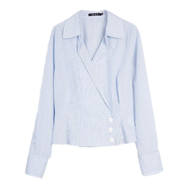 ELLE设计感斜门襟收腰衬衫