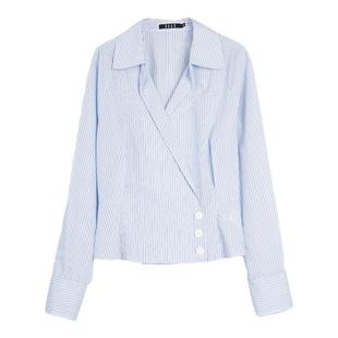 气质通勤休闲高级感衬衣 新款 ELLE设计感斜门襟收腰衬衫 女2025秋季