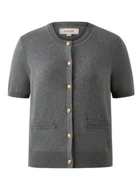 【莫代尔】Eland衣恋针织衫女下摆罗纹合身短袖棉质开衫上衣夏季