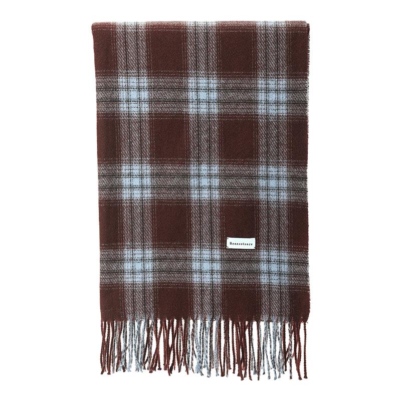 畹町蓝棕格纹时尚复古围巾