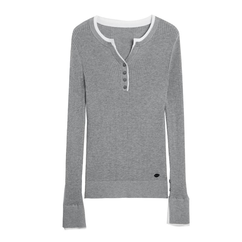 ELLE法式假两件拼接修身针织衫