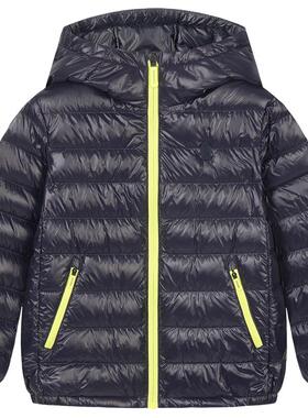 暇步士童装儿童轻薄羽25冬季新款男童休闲连帽羽绒服女童保暖外套