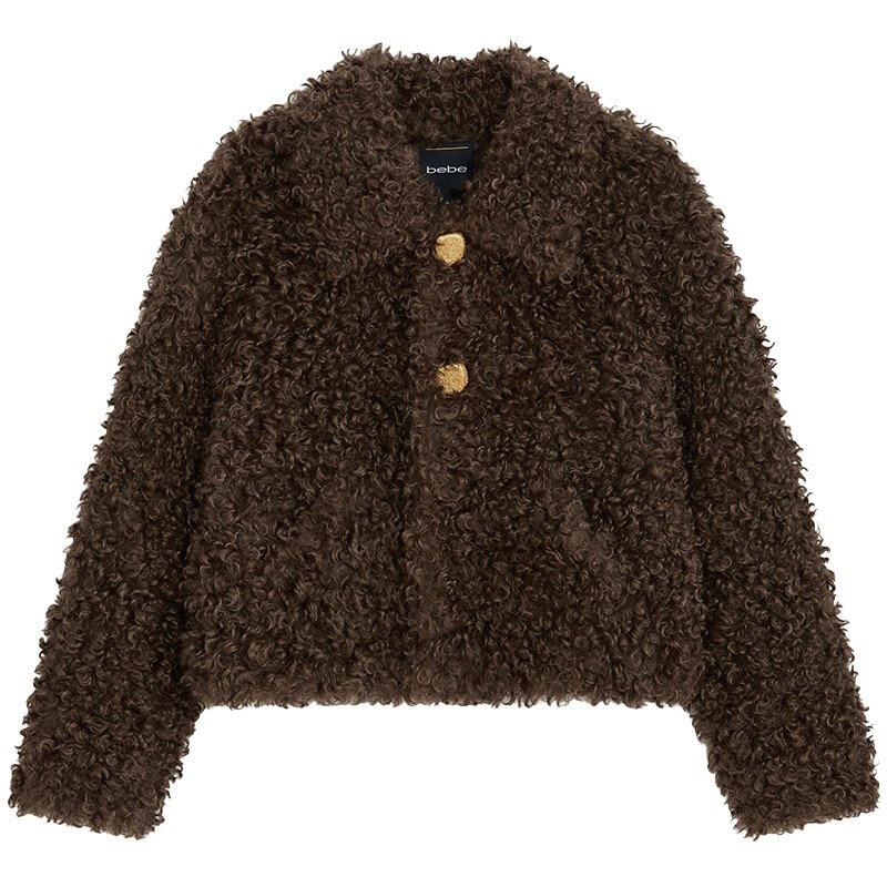 bebe2025秋冬新款女士美拉德气质风翻领短款毛绒感外套402105,女装/女士精品,短外套,淘宝优惠券,粉丝福利购,淘宝优惠卷