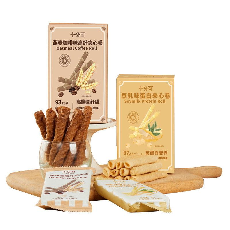 十分可osnack咖啡燕麦卷夹心饼干蛋卷健康高纤零食休闲100g/盒