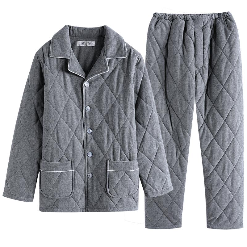 美标加厚保暖夹棉睡衣套装男