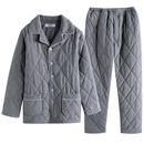 美标三层加厚保暖夹棉纯棉睡衣套装 秋冬全棉质简约休闲家居服 男士