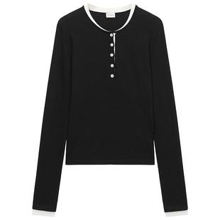 OCHIRLY欧时力 亨利领撞色针织毛衣女士上衣休闲内搭春夏