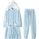 浴袍珊瑚绒睡衣家居服套装 法兰绒睡袍女士秋冬季 加厚加绒冬天长款