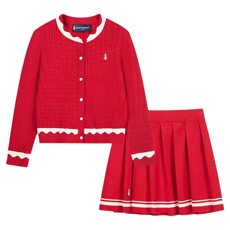 暇步士童装女童套装25秋冬新款中大童毛衣裙子两件套儿童新年套裙