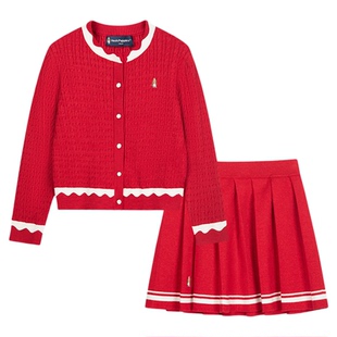 中大童毛衣裙子两件套儿童新年套裙 25秋冬新款 暇步士童装 女童套装