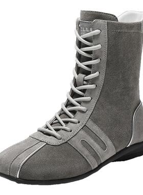 百丽跑道撞色薄底拳击靴冬季新款西部靴德训休闲靴子女款E6P1DDZ5