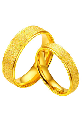 戒指男女时尚镀24K黄金色3D硬金情侣仿沙金对戒单身磨砂简约尾戒