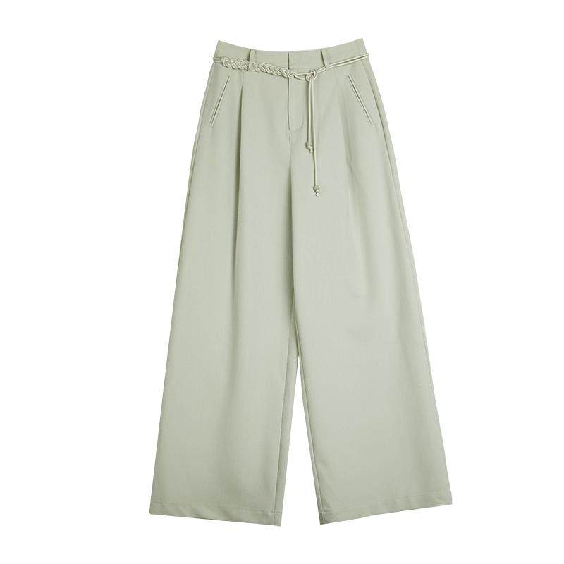 ELLE浅绿色高腰显瘦通勤休闲裤女2025秋季新款宽松小众时尚阔腿裤,女装/女士精品,休闲裤,淘宝优惠券,粉丝福利购,淘宝优惠卷