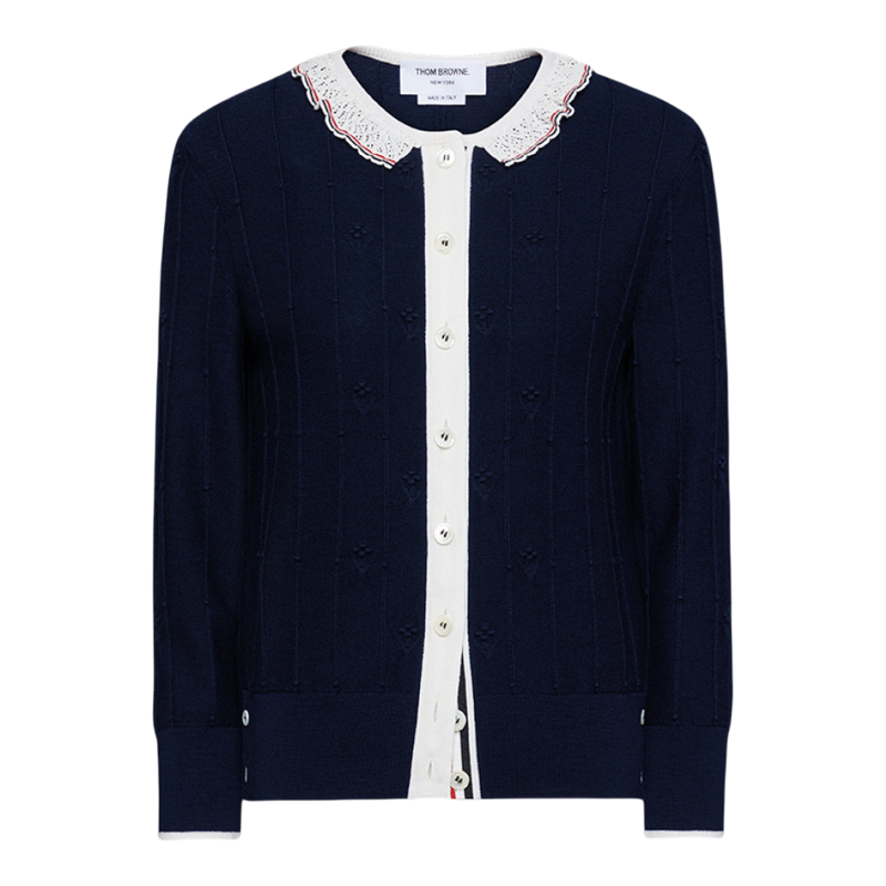 [冬季新品]THOM BROWNE 2026新品女士羊毛蕾丝饰边开衫,女装/女士精品,毛针织衫,淘宝优惠券,粉丝福利购,淘宝优惠卷