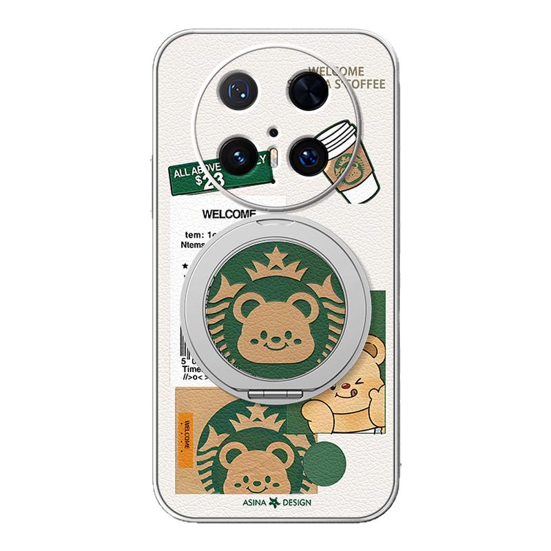 咖啡小熊适用华为mate60pro手机壳mate70磁吸带支架小羊皮mate50/40/30保护套70pro十+30epro高级感小众外壳