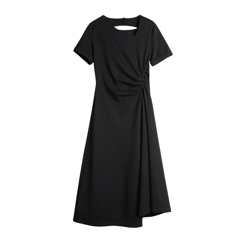 ELLE复古高级感收腰显瘦开叉连衣裙女2025夏季新款小众赫本风