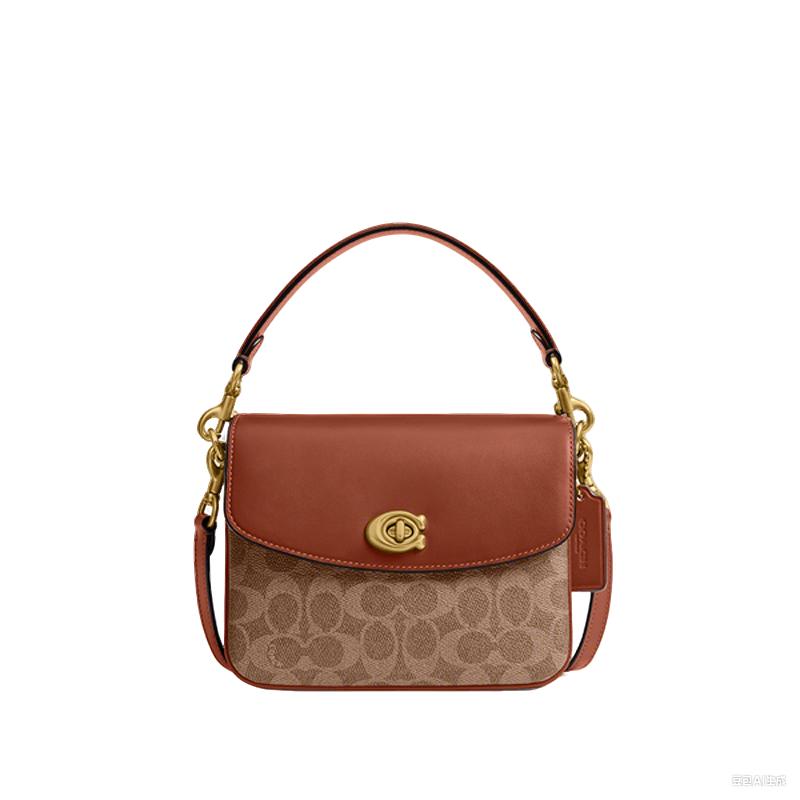 COACH/蔻驰女士Cassie19斜挎包专柜旋扣牛皮帆布单肩手提包邮差包