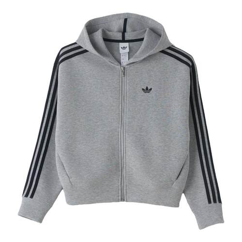 阿迪达斯三叶草灰色针织连帽外套26秋季新款跑步休闲运动服JY2620