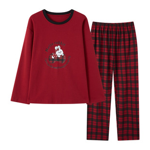 芬腾可安睡衣女士春秋季纯棉本命年红色家居服套装可外穿宽松大码