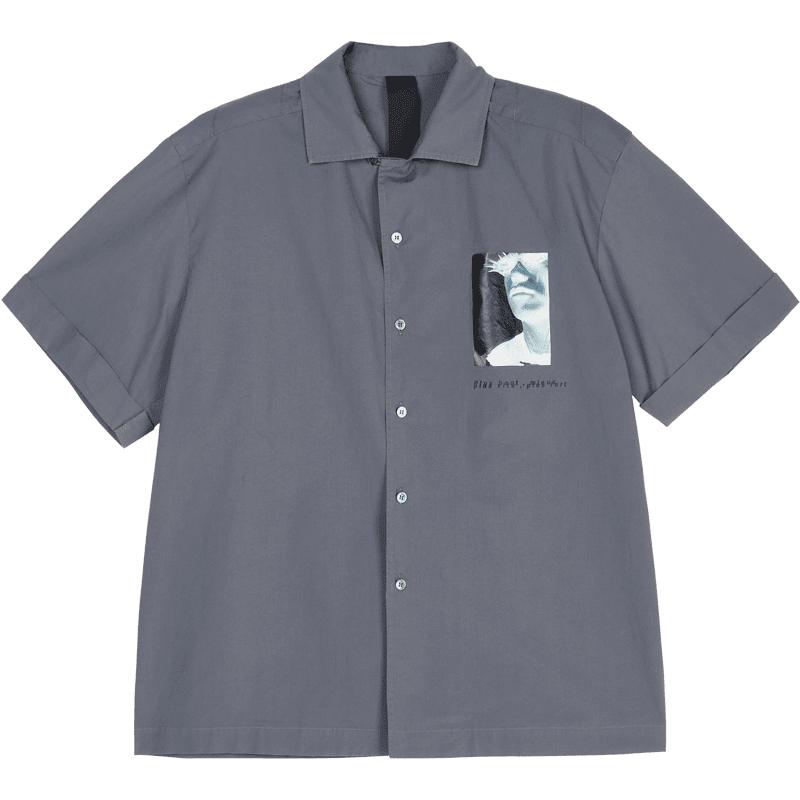 速写奥莱outlets男装春夏衬衣印花短袖宽松舒适休闲翻领衬衫个性