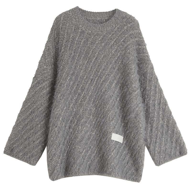 ELLE宽松慵懒圆领毛针织衫