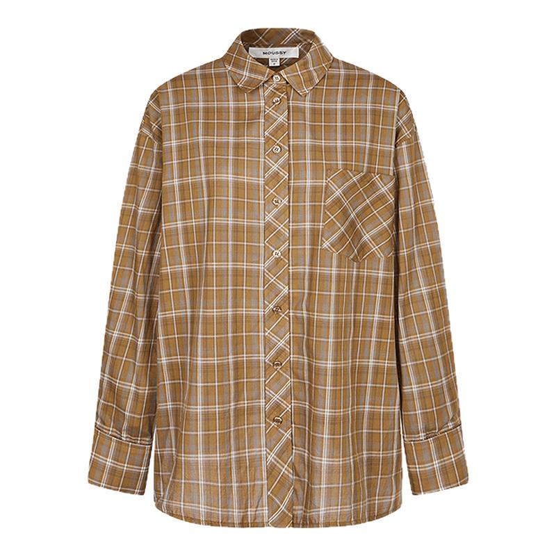 MOUSSY秋季新品复古宽松时尚舒适长袖衬衫女028ISA30-4071