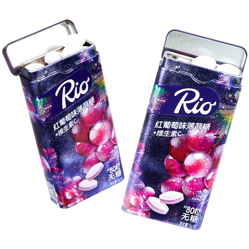 Rio瑞欧无糖薄荷糖木糖醇维C含片去口臭清新口气清凉糖铁盒糖果