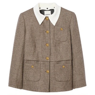 外套 都市游牧可拆卸领金属纽扣格纹短款 SANDRO2025秋冬女装 法式