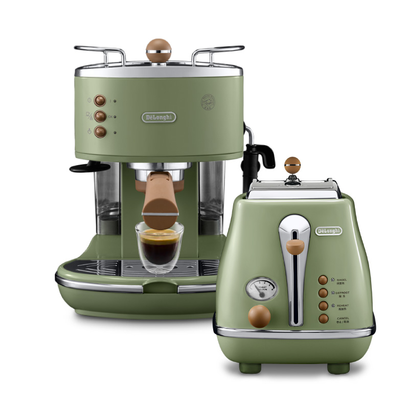 Delonghi/德龙复古系列半自动咖啡机+烤面包机/多士炉家用2件套