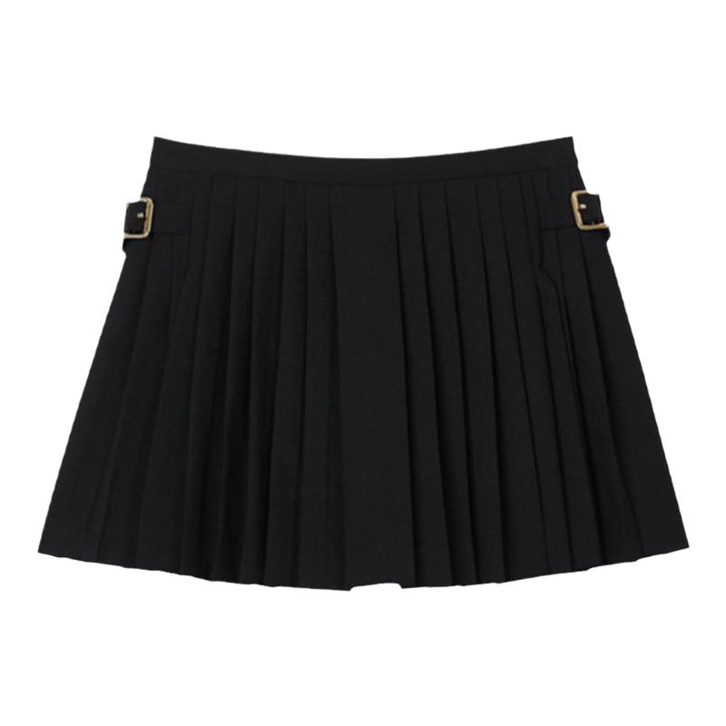 SANDRO女装时尚气质黑色百褶短裤