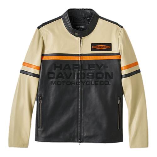哈雷戴维森男士骑行外套秋冬保暖皮夹克拼色休闲皮衣骑行装备