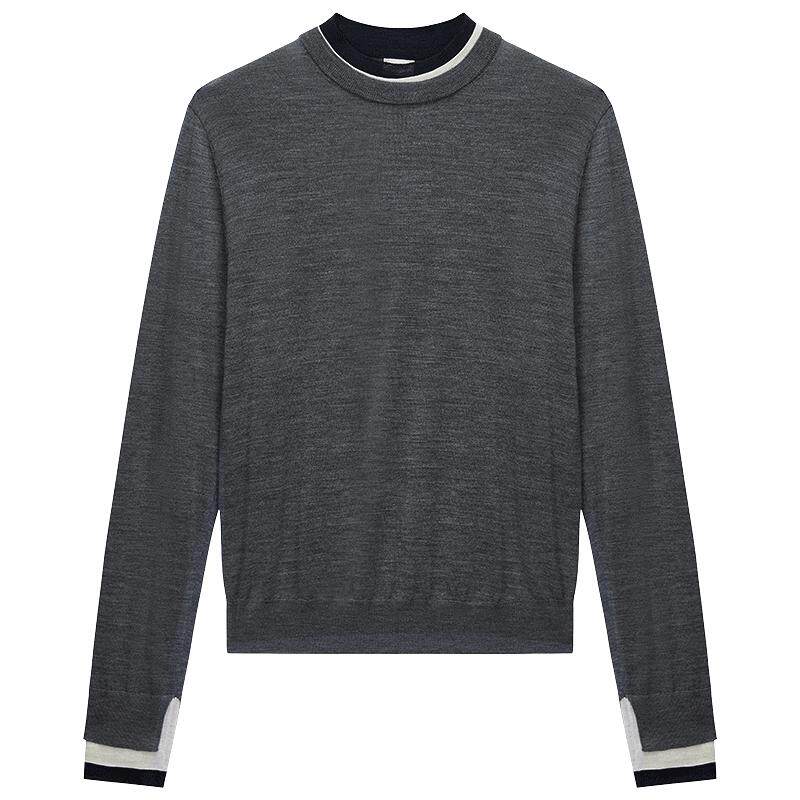 【Woolmark认证】OCHIRLY欧时力 羊毛羊绒拼接撞色毛衣2025秋冬新