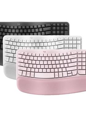 罗技Wave Keys无线键盘蓝牙人体工学带掌托办公舒适LIFT粉色鼠标