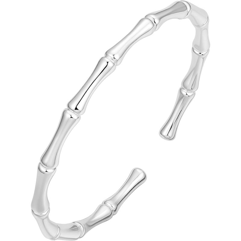 周六福竹节银手镯女S999足银节节高开口送女友节日礼物