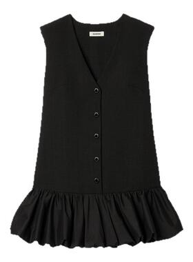 季末6折SANDRO2025秋冬新款女装法式黑色V领竖排扣无袖花苞连衣裙