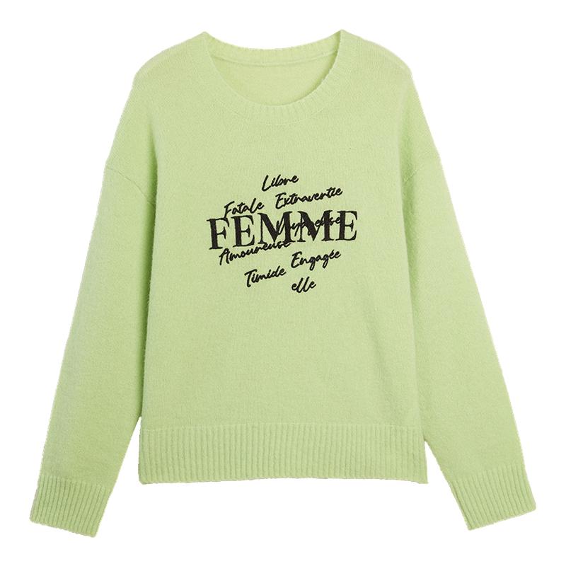 ELLE绵羊毛马海毛圆领毛衣