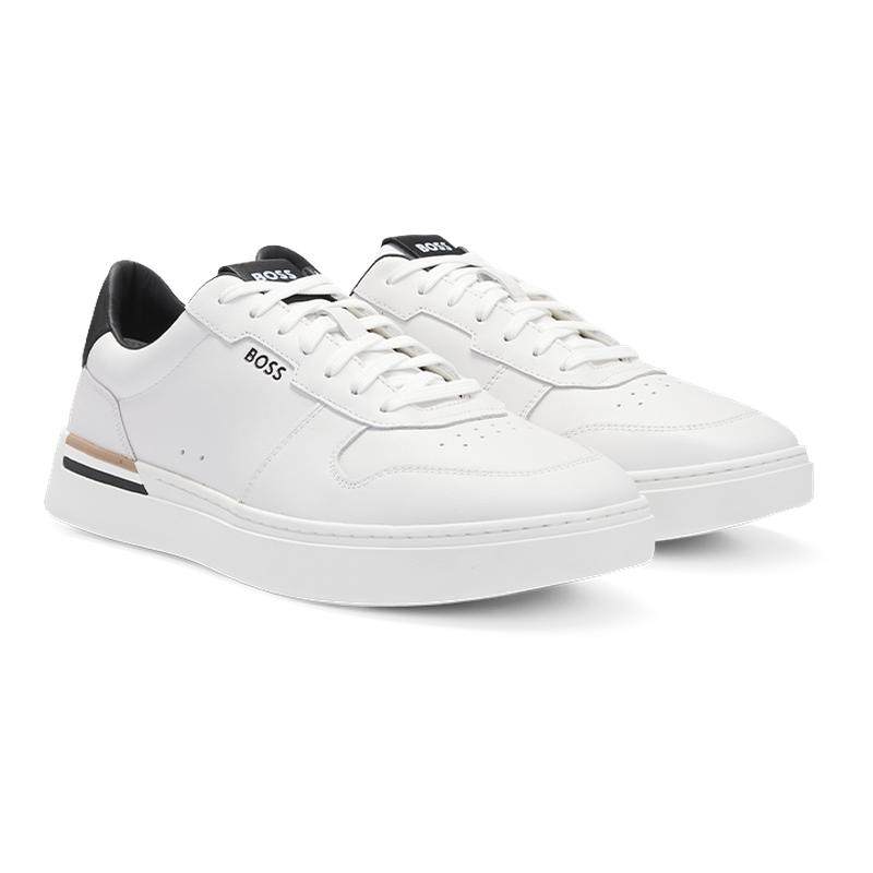 【情人节礼物 皮革运动鞋】BOSS博斯 男士经典条纹细节皮革运动鞋,流行男鞋,时尚休闲鞋,淘宝优惠券,粉丝福利购,淘宝优惠卷