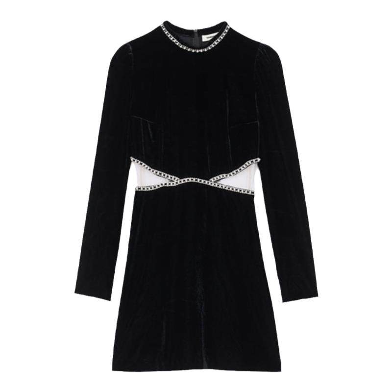 SANDRO女装法式黑色收腰连衣裙