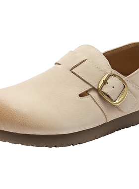 百丽女鞋可两穿拖鞋勃肯鞋春新加绒保暖软底单鞋棉鞋子B2588AA5