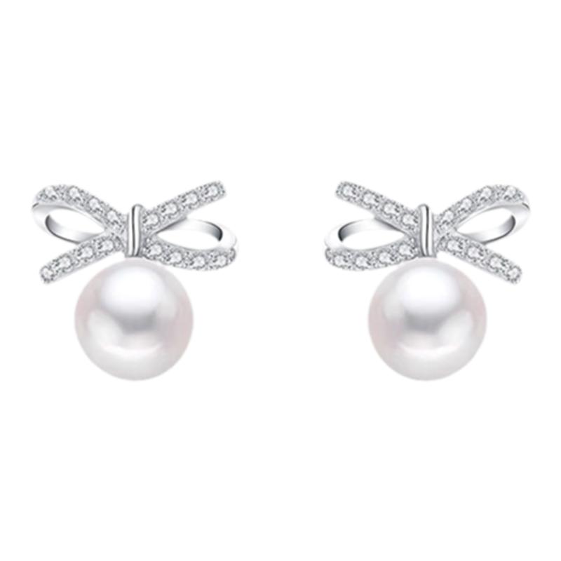 气质温柔蝴蝶结珍珠耳环