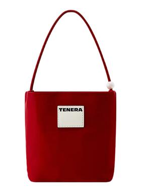 TENERA丝绒系列珍珠小方包包女新款可爱手提小拎包红色婚包小众