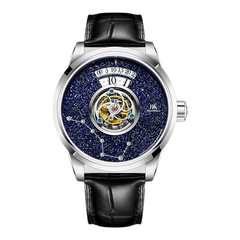 【70周年】上海手表满天星北斗星辰手动中心式陀飞轮机械表男款