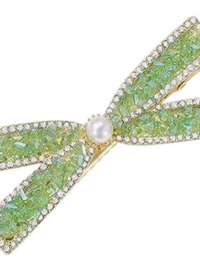 绿色蝴蝶结发夹女2026新款高级感前额刘海侧边夹子小清新可爱发饰