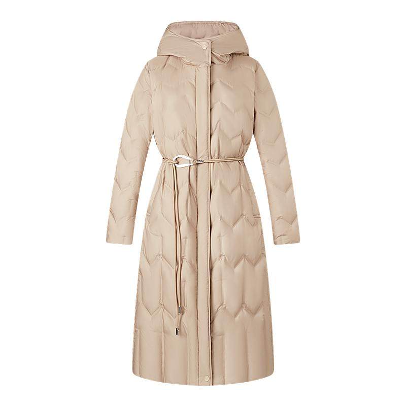 波司登奥莱秋款女长款经典时尚商务优雅气质连帽收腰轻薄羽绒服