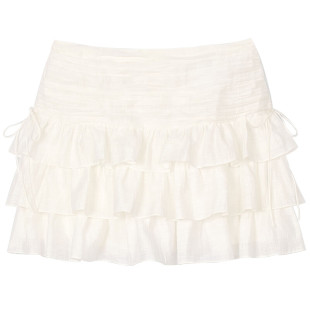 气质白色亚麻混纺腰部抽褶短款 时尚 半身裙 法式 SANDRO2025春夏女装