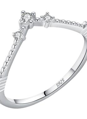 MODIAN摩典D色莫桑钻S925纯银精致闪钻V形戒指女时尚OL叠戴风细戒