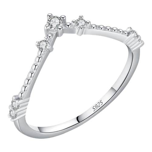 摩典S925纯银莫桑钻V形时尚戒指