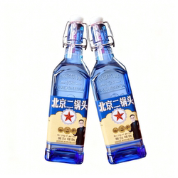北京二锅头白酒52度500ml*2瓶蓝方瓶浓香型高度纯粮食酒口粮酒